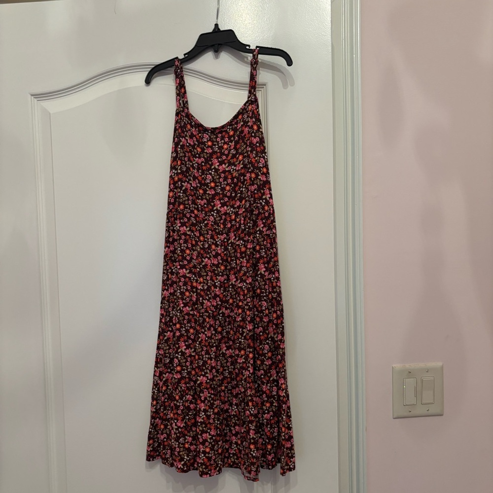Floral Tiered Spaghetti Strap Sundress - Burgundy/Red/Pink